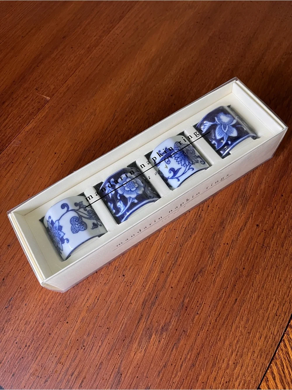 Pier 1 Mandarin Napkin Rings, Porcelain, Set of 4, New - Blue & White